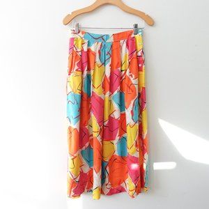 VINTAGE Abstract Skirt Small Midi Wrap Colorful Bold Pastel Funky Boho Retro 80s